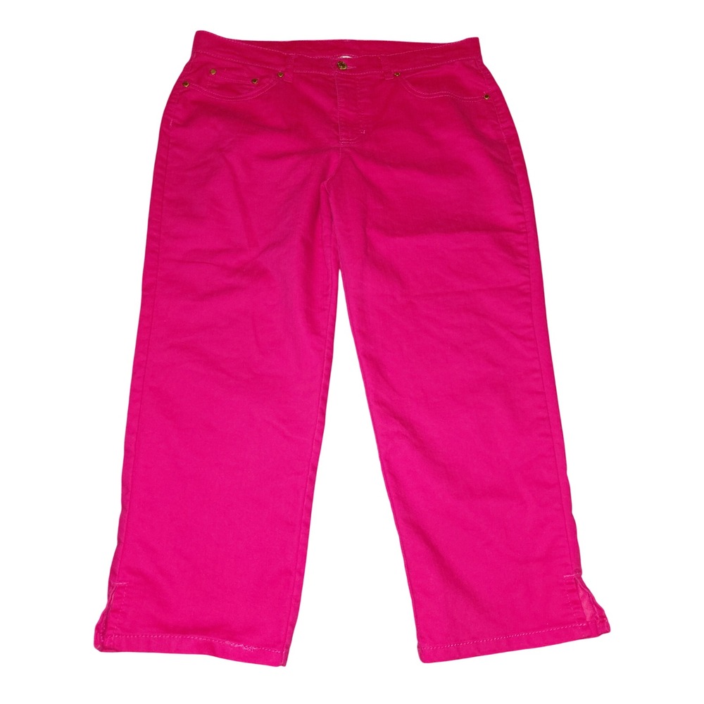 Jaclyn Smith Womens Hot Pink Cropped Capri Pants Straight Leg Size 12